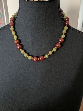 Handcrafted Red/Brown and Green Beaded Necklace - Women's Jewelry